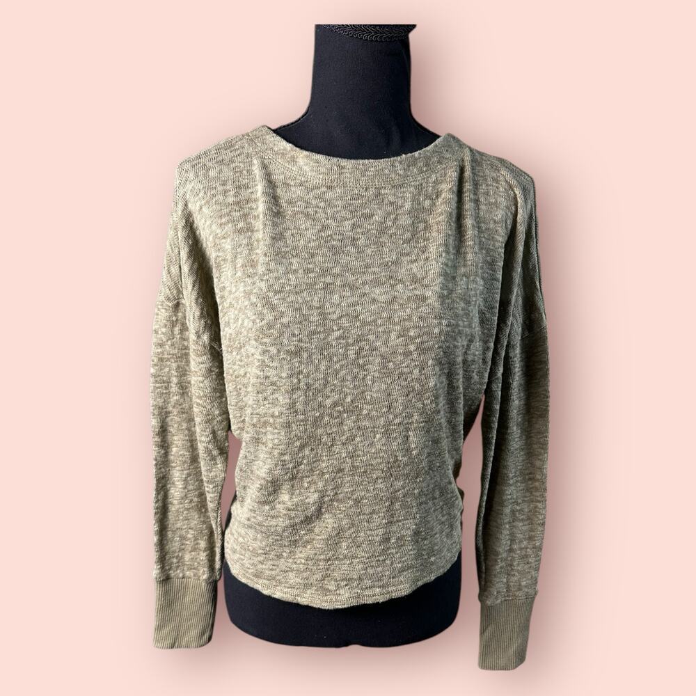 Anthropologie Women Sweater Top XS Textured Boat Neck Sage Green Lightweight